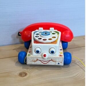 Vintage Fisher Price Chatter phone 747 Pull Toy 1985 Rotary Dial Rolling Eyes